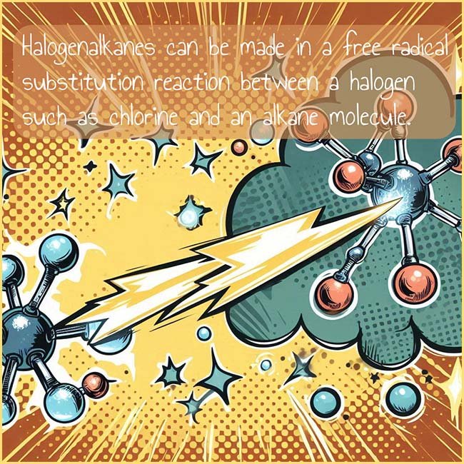 Image to show that halogenalkanes can be made by reacting a halogen with an alkane in the presence of UV light